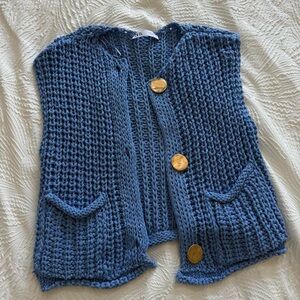 Zara Blue Knit Sweater Vest with Gold Buttons